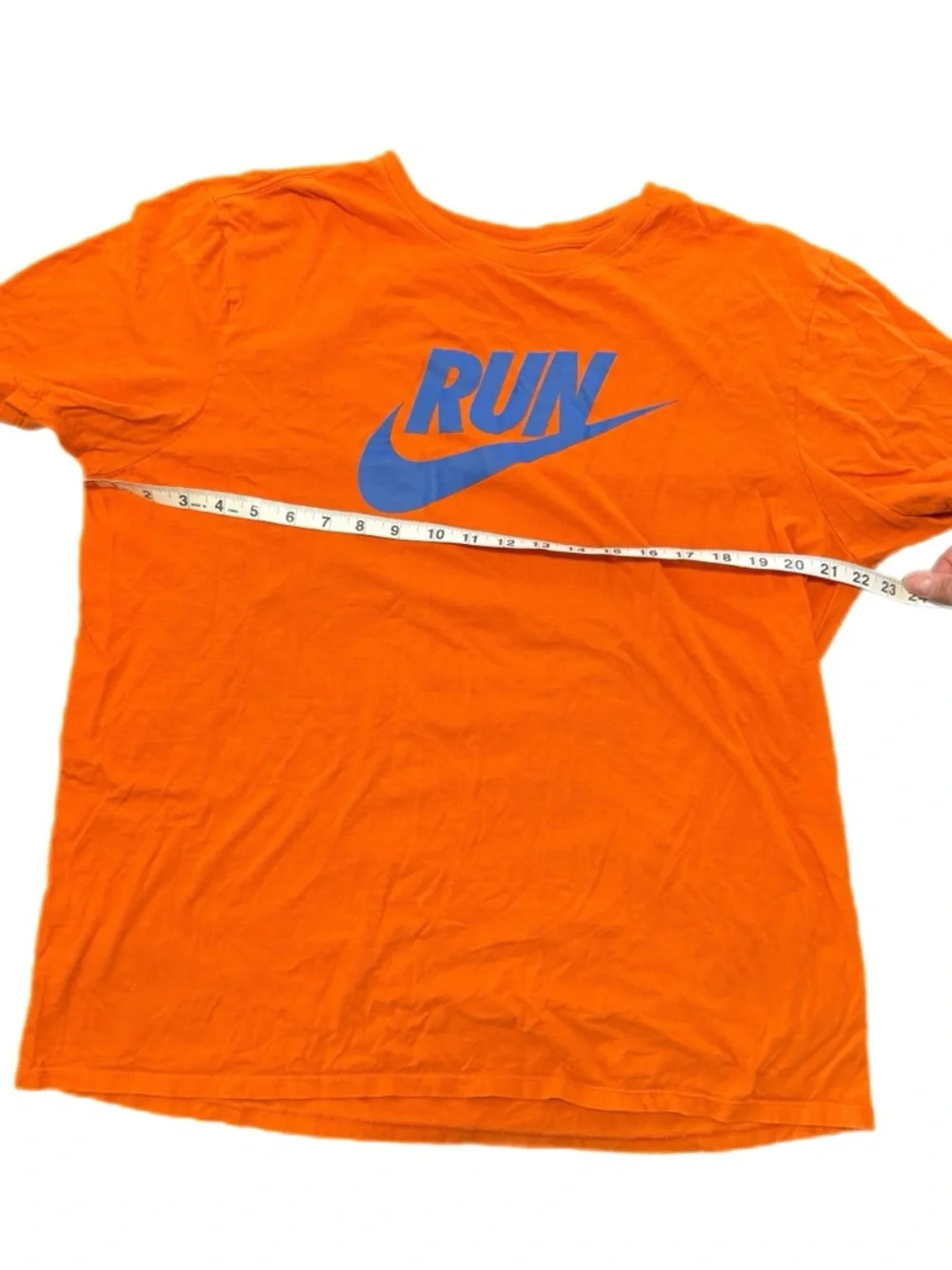 Nike Men’s Orange Tee with Blue RUN Swoosh Graphic - Picture 5 of 7